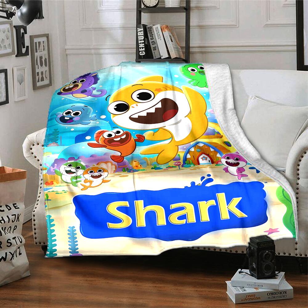 1pc Pinkfong Shark Blanket, Gift, for Men and Women, Soft Blanket, Good for Sofa Bed Couch Travel, Lightweight Flannel Blanket