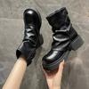 Fashion Buckle Designer Platform Boots for Women Autumn Winter Soft-soled Women's Shoes Fashion Casual Leather Motorcycle Boots Female