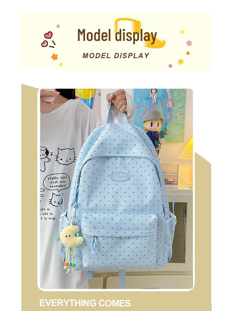 Милый японский рюкзак в горошек для учеников начальной и средней школы - Прочный школьный рюкзак с двойными лямками