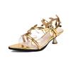 FOREADA Women Patent Leather Sandals Pointed Toe Thin High Heels Buckle Sexy Ladies Fashion Casual Shoes Summer Silver 46