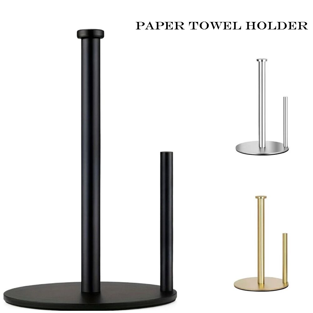 Stainless Steel Paper Towel Holder Weighted Base Roll Organizer  Kitchen Countertop