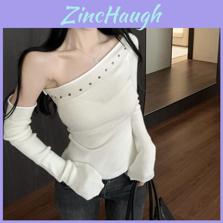 Summer Girl Style Sweater With Rhinestones And Off Shoulder Design For Youth Fashion
