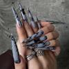 24 Pieces European and American Hot-selling Babes Wear Nail Graffiti Letter Wearable Nail Piece Super Long Pointed Nail Art Fake Nails