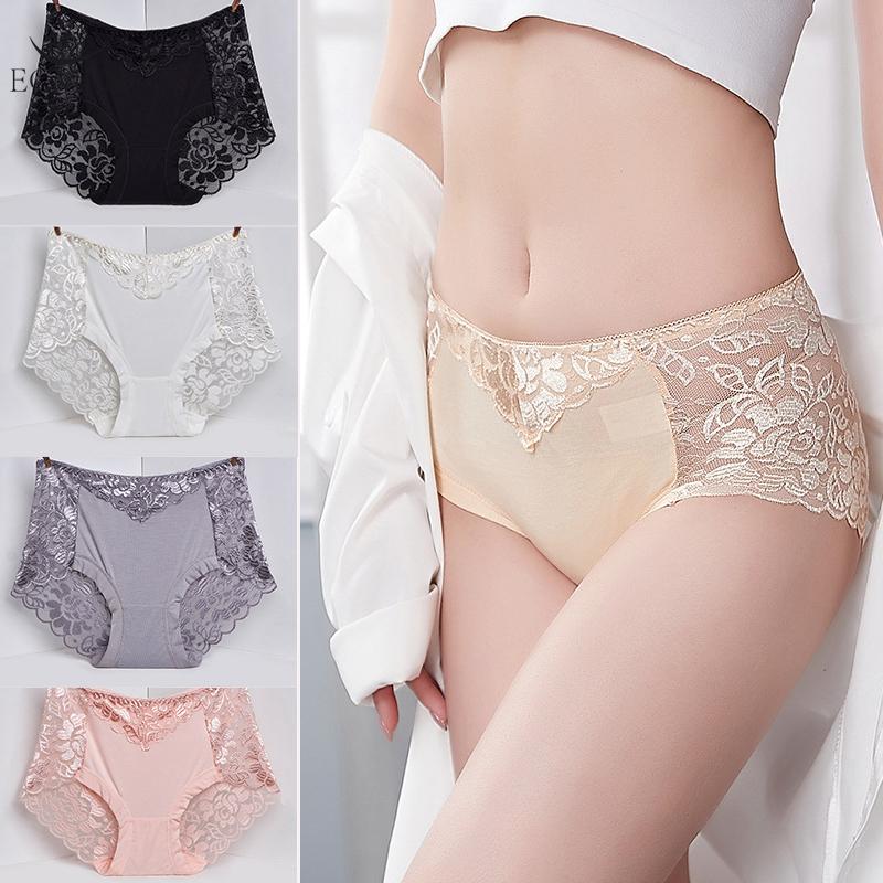 Women's Summer Thin Sexy Lace Panties Underwear Seamless Mid-high Waist Breathable Cotton Crotch Antibacterial Women's Briefs Knickers