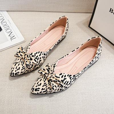 Женские туфли на плоской подошве весна-осень женские повседневные лоферы слипоны с заостренным носком и бабочкой леопардовый дышащие мягкие кроссовки 34-43