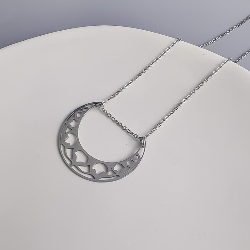 Stylish Lunar Cutout Necklace Stainless Steel Moon Charm Neck Chain Adjustable Length Clavicular Chain for Women Girls