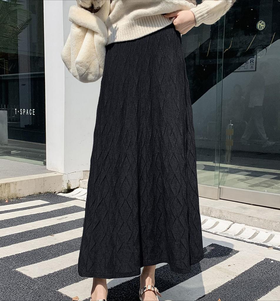 Трикотажная юбка для женщин миди с высокой талией тонкая осень-зима теплая женская длинная юбка