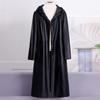 Elegant Long Faux Leather Trench Coat for Women Outerwears Hooded Faux Sheepskin Jackets Female Top