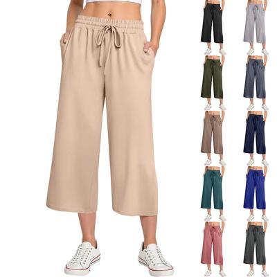 Женские брюки с высокой талией и регулируемым узлом из струящегося хлопка и льна, широкие брюки
