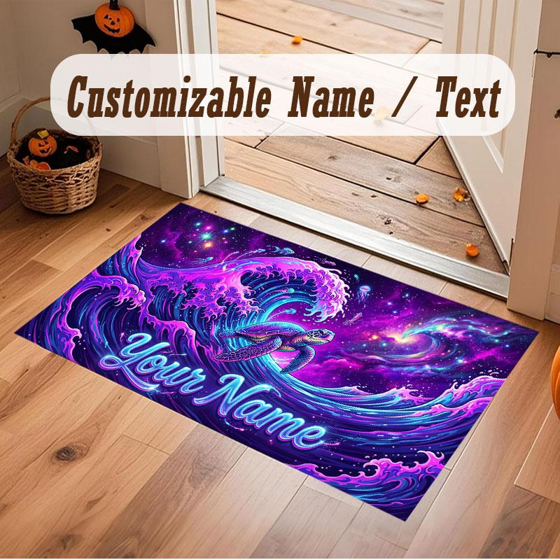 Octopus Sea Life Theme Crystal Velvet Floor Rug Personalized Custom Name Text Warm Carpet Home Decoration