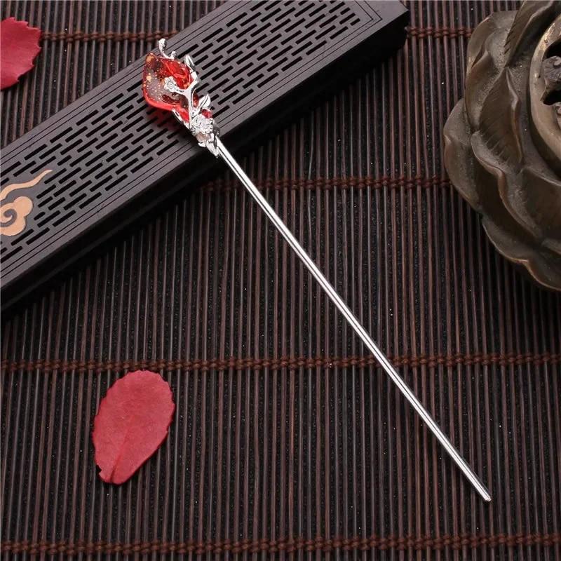 Chinese Style Vintage Hair Chopsticks Hairpins Women Elegant Hair Stick Korean Metal Glaze Woman Hair Clip Accessories Jewelry