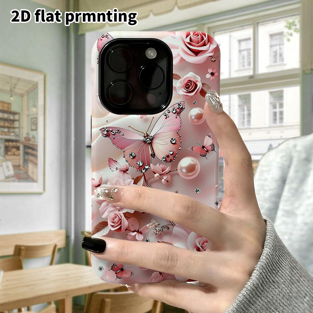 Phone Case: 2D flat design suitable for iPhone 18, 17, 16, 15, 14, 13 Pro film protective case, couple style, rose flowers, Christmas and Halloween gi