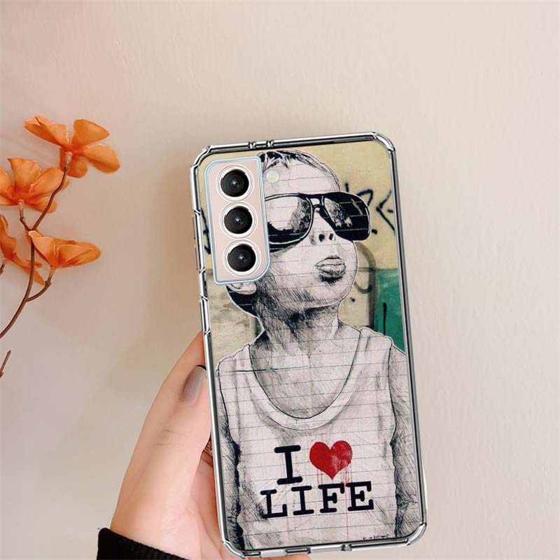 Чехол для телефона Street Art Banksy Graffiti для Samsung S24 FE Galaxy S22 Ultra S25 Edge S21 S23 FE S20 Plus Защитная накладка Рамка Прозрачный S