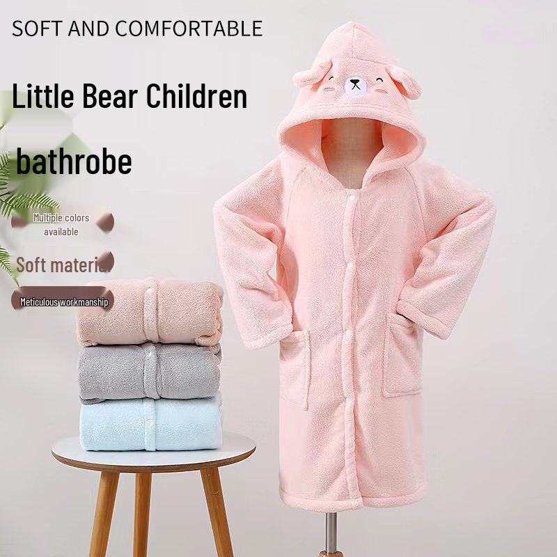 Детский милый мультяшный халат с капюшоном из кораллового флиса - Впитывающий, Не линяющий, Плотный, Носимый плащ