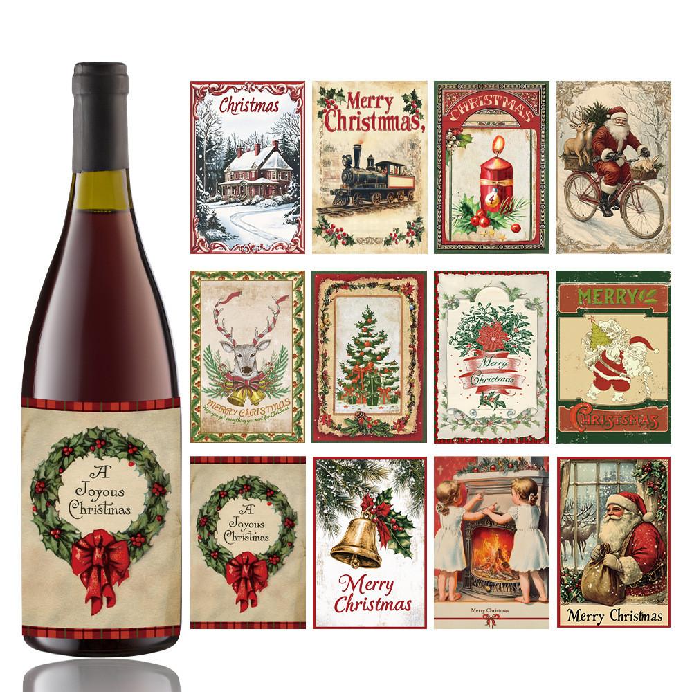 Christmas Decorative Wine Bottle Labels With Vintage Design For Holiday Party Decor