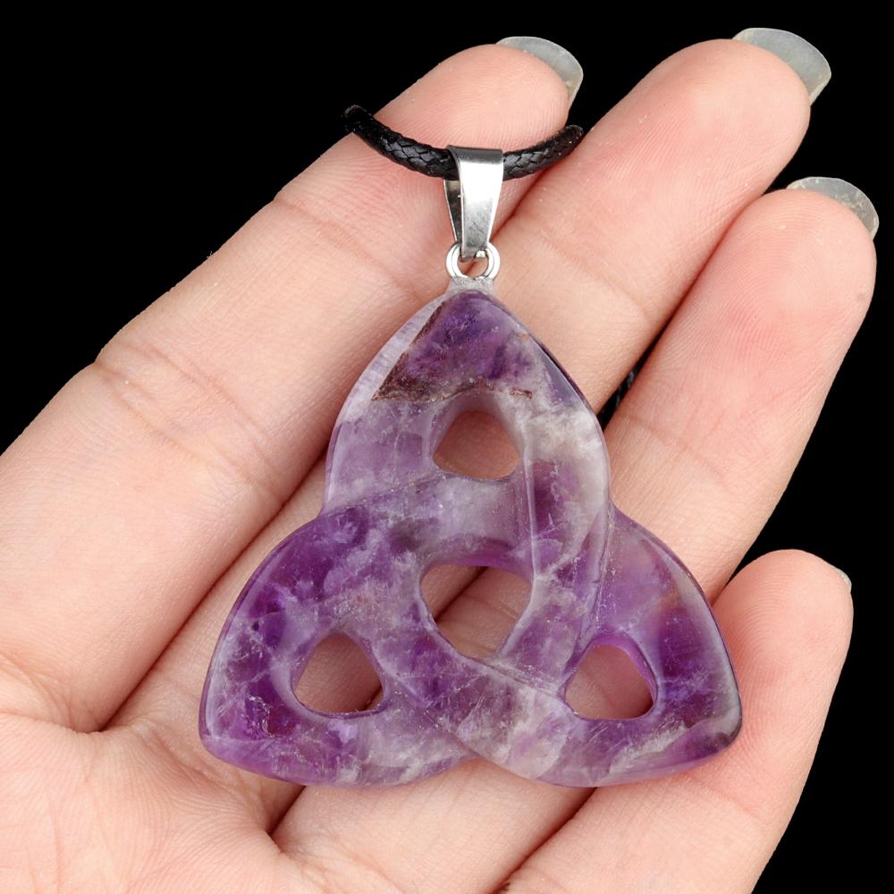 Witch Knot Pendant Necklace Natural Stone Rose Quartz/Amethyst Irish Pendant Lucky Gift For Women And Man