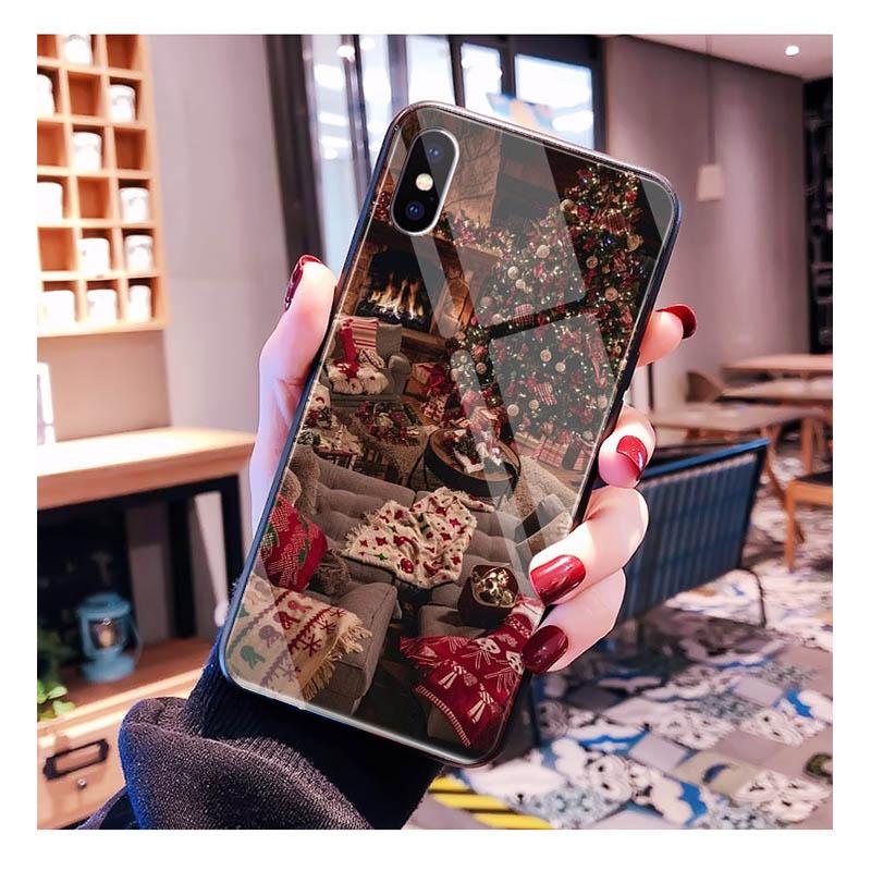 Glass phone case For Samsung S25 S24 S23 S22 Ultra S24 Plus A55 A16 A54 A15 A56 A36 S25 FE Christmas Tree Light Snow