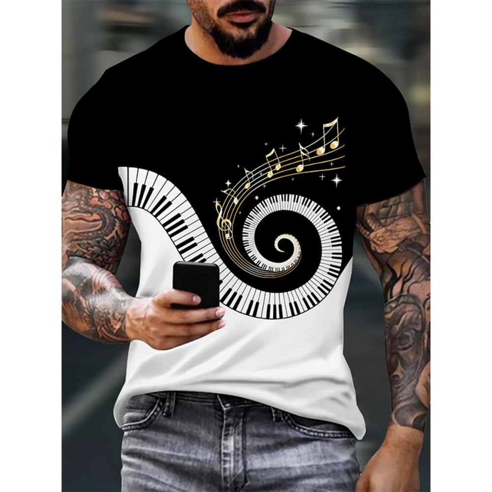 Новые футболки с 3D-принтом Piano Musical Note, мужские повседневные футболки с коротким рукавом, уличный стиль, футболки Harajuku, топы, одежда