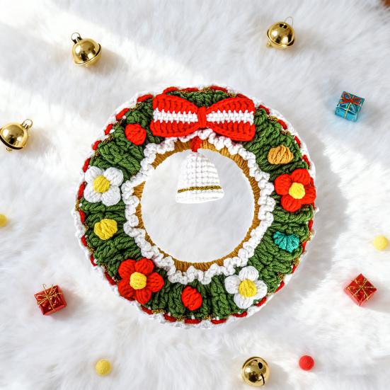 Вязаные крючком рождественские венки, ручная работа, вязаный венок, подвесное украшение с колокольчиком для рождественской елки, праздничная настенная домашняя декорация