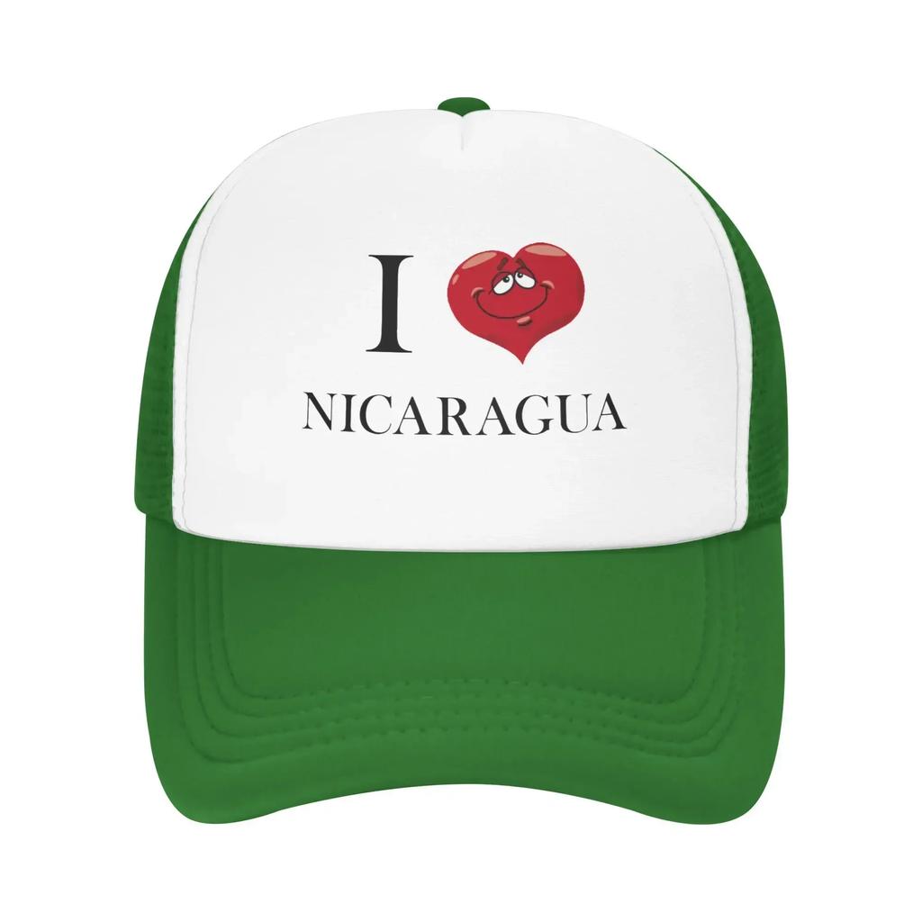 I love Nicaragua Funny Expression Custom Mesh Baseball Caps Women Adult Female Beach Bucket Hat Trucker Cap