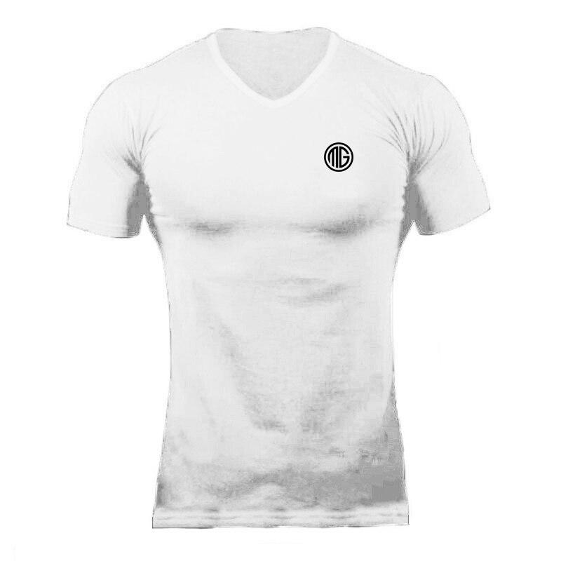 Muscleguys Новые поступления, модная облегающая футболка с v-образным вырезом и коротким рукавом, мужские хлопковые удобные футболки с короткими рукавами, дышащая футболка с принтом