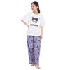 Kuromi Pajamas Powder Stretch Short Sleeve Long Pants Top and Bottom Set Loungewear MUSIC Kuromi X [SAZAC] Set-up Women's (White Purple/L/SAN1791)