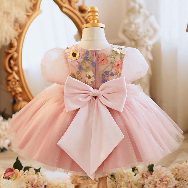 Детское вечернее платье для крещения на день рождения, платье с бантом и цветочным принтом для маленьких девочек, пышные рукава, бальное платье, элегантный костюм, Vestidos