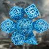 7 Pcs Blue White Gear Wheel Metal Dice Hollow Metal Polyhedral Dice Set Suitable for Role-Playing RPG  Board Game Card Game