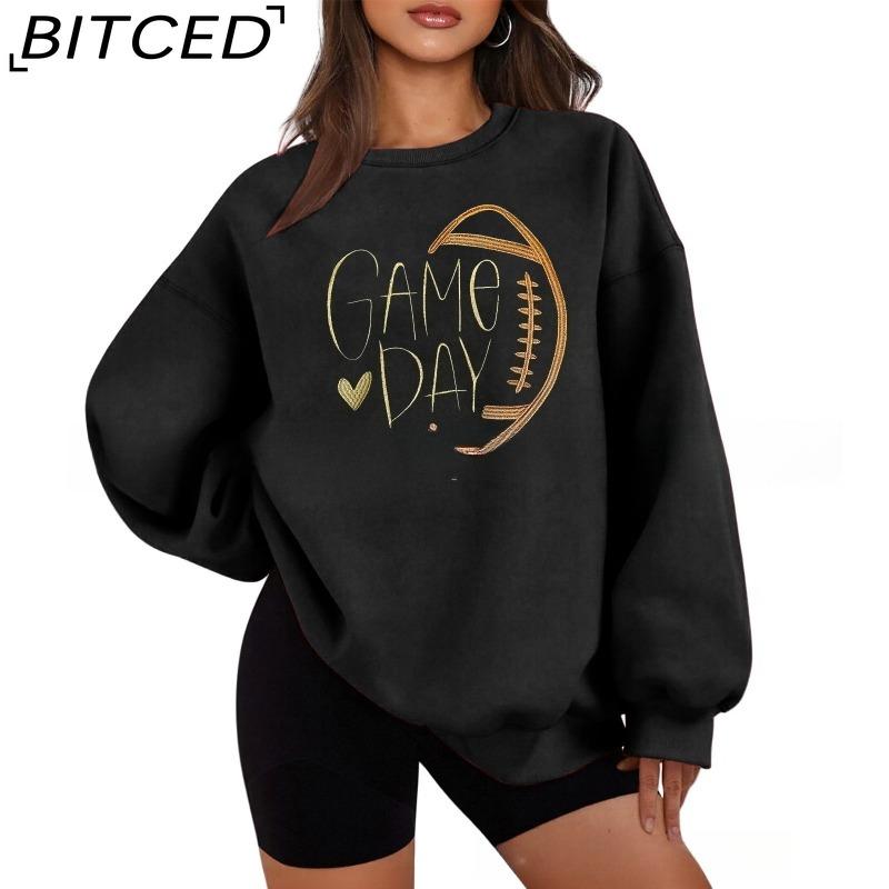 BITCED Relaxed Fit Letter Print O-Neck Sweatshirt