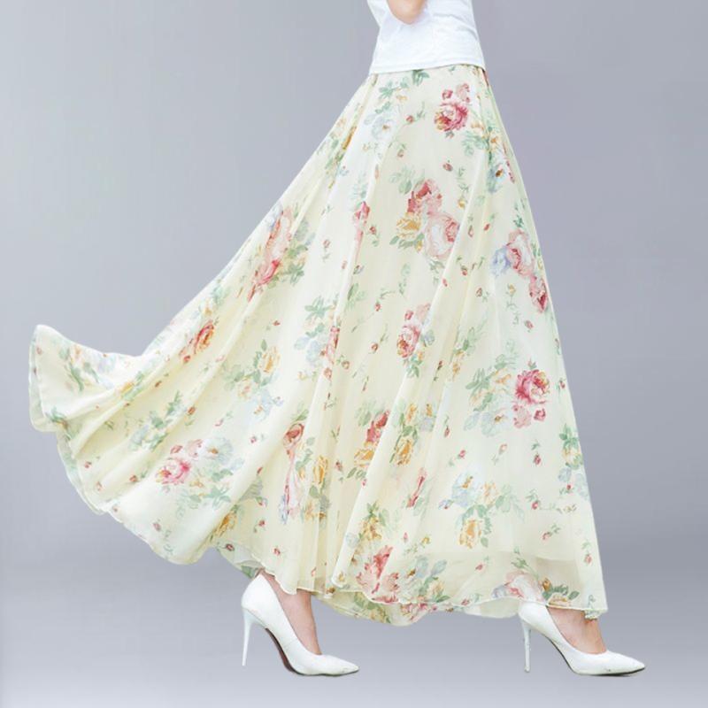 Женские летние шифоновые юбки летние большие размеры в богемном стиле с цветочным принтом большие качели женская пляжная длинная юбка А-силуэта Faldas