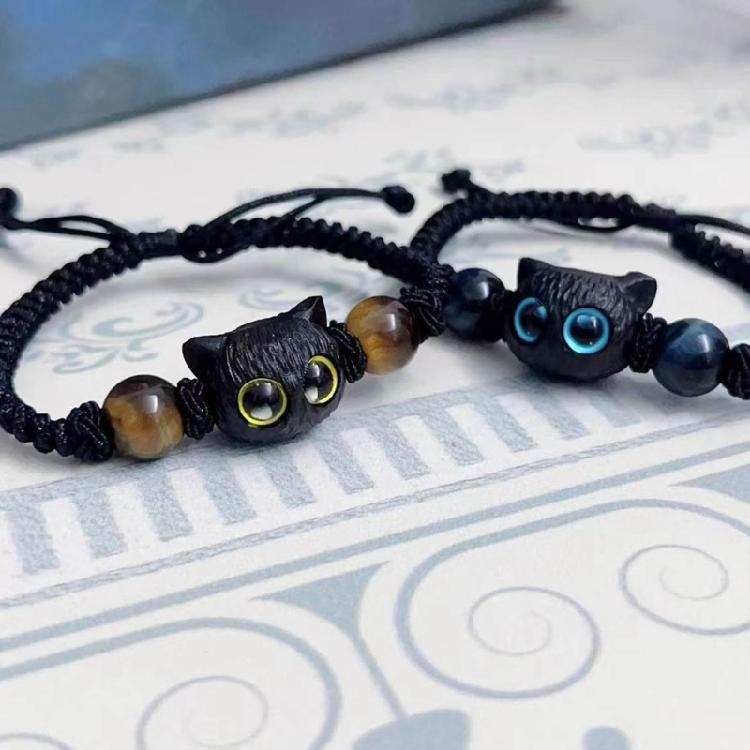 Cats Bead Wristband Carved Cats Bracelet Braided Rope Cats Hand Chain Bracelets