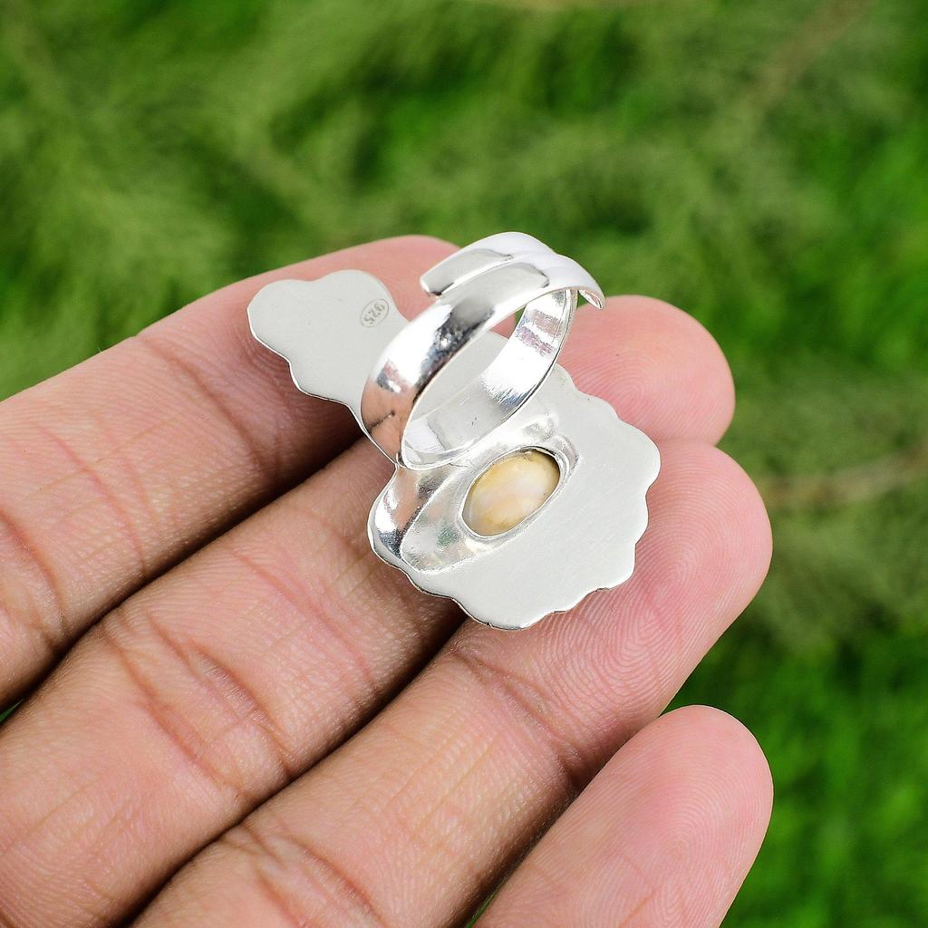 Серебро 925 пробы Ракушка Глаз Шивы Драгоценный камень Арт-деко Цветок Новое кольцо-солитер Ювелирное изделие