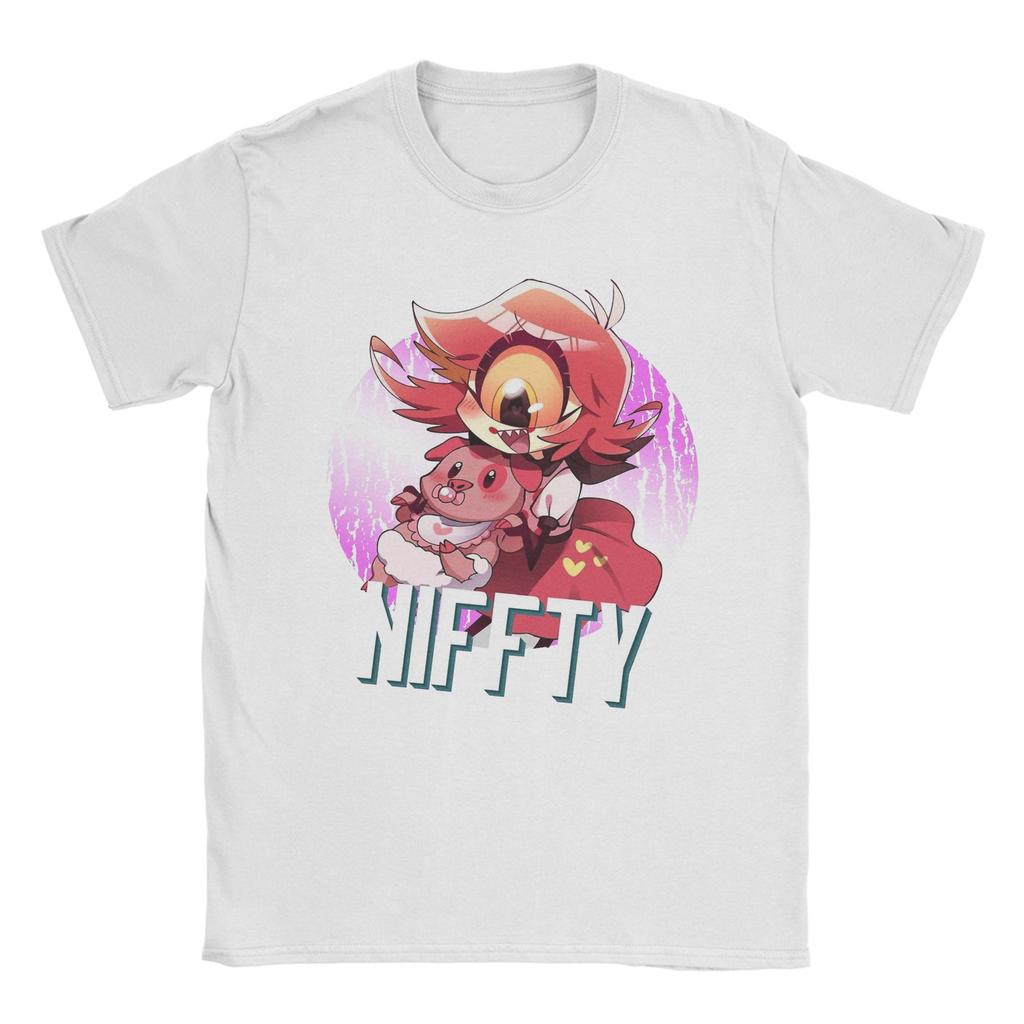 Забавные футболки Niffty Hazbins Hotels в стиле аниме для мужчин, из чистого хлопка, с круглым вырезом, с коротким рукавом, размеры 4XL 5XL