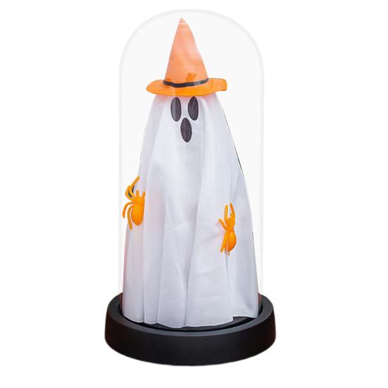 Хэллоуин Призрак Декор Светящийся Призрак в Стеклянном Колпаке с Деревянным Основанием Милый Призрак Ночник Украшение для Стола Полки Камина Комнатный Декор
