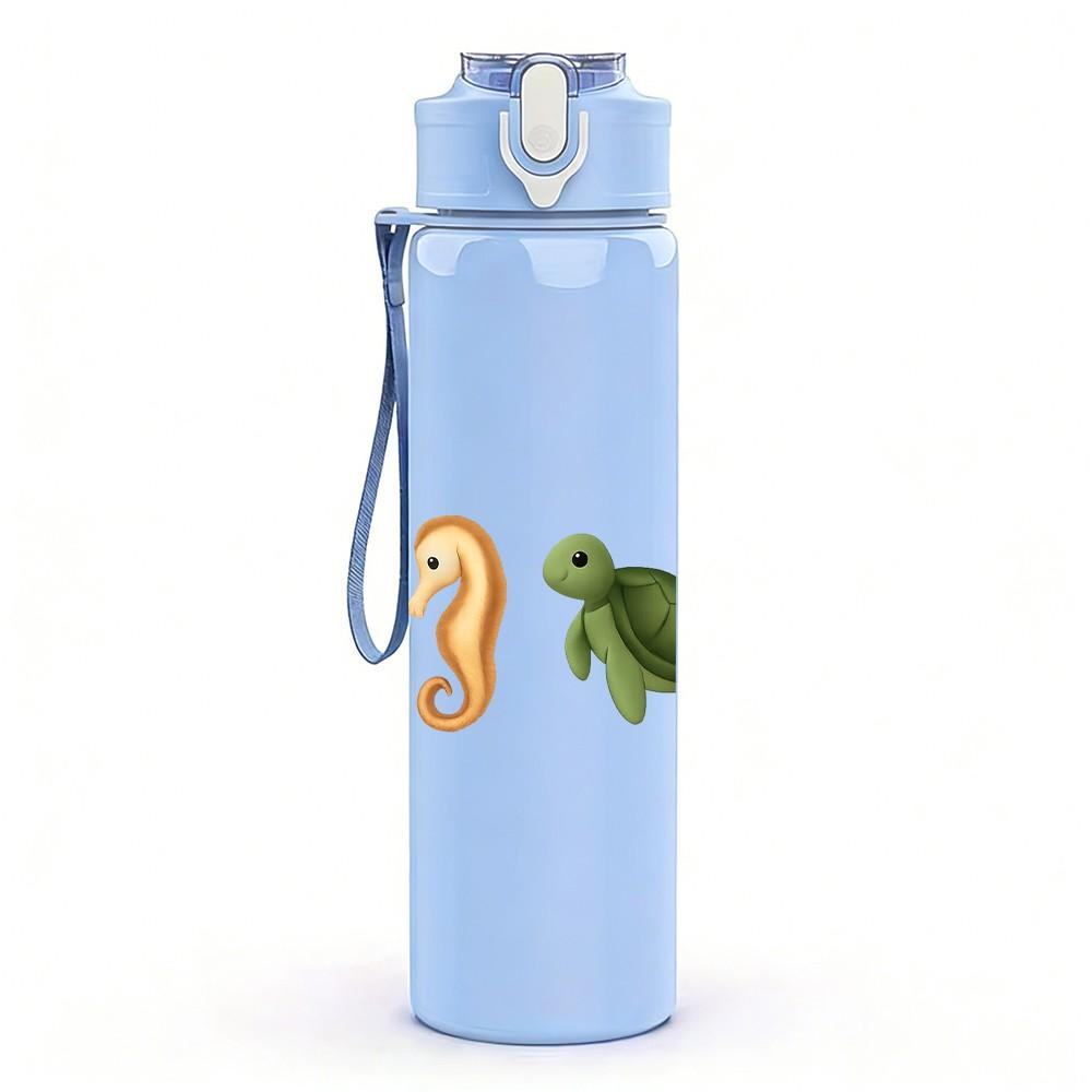 1PC Mixed Ocean Creature Sketch 750ml Color Plastic Sports Water Bottle Leakproof Flip Straw Lid Suitable for Sports Office Home Use