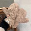 Girl Warm Winter Solid Color Soft Plush Bear Hair Mittens Winter Gloves Double Layer All Fingers