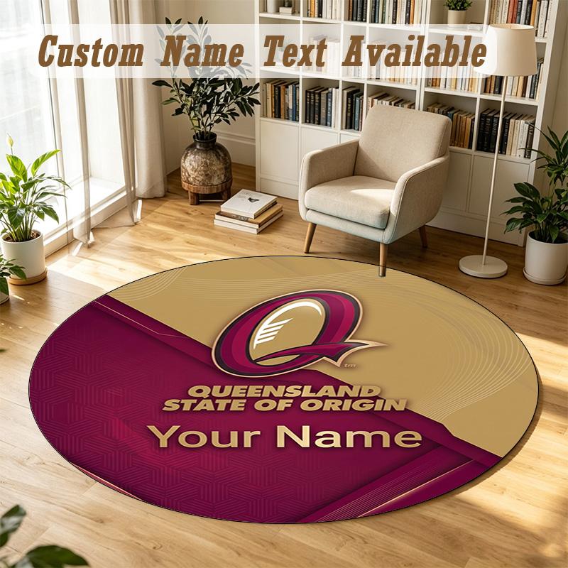 Round Rug Custom NameQueensland Maroons Pattern Non Slip Carpet Home Floor Decor