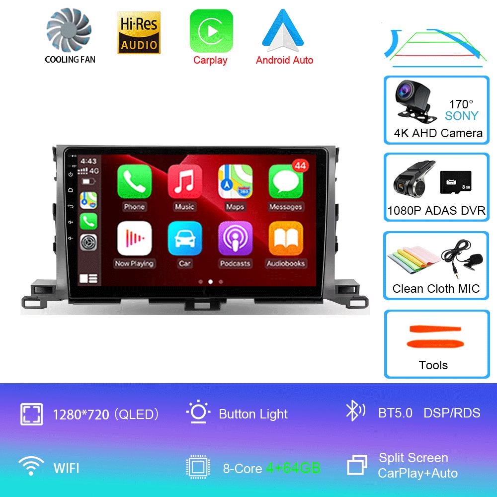 Для Toyota Highlander Kluger 3 XU50 2013 2014 - 2019 Автомобильное радио Android 14 Навигация Мультимедийный проигрыватель GPS WiFi+4G Carplay Auto