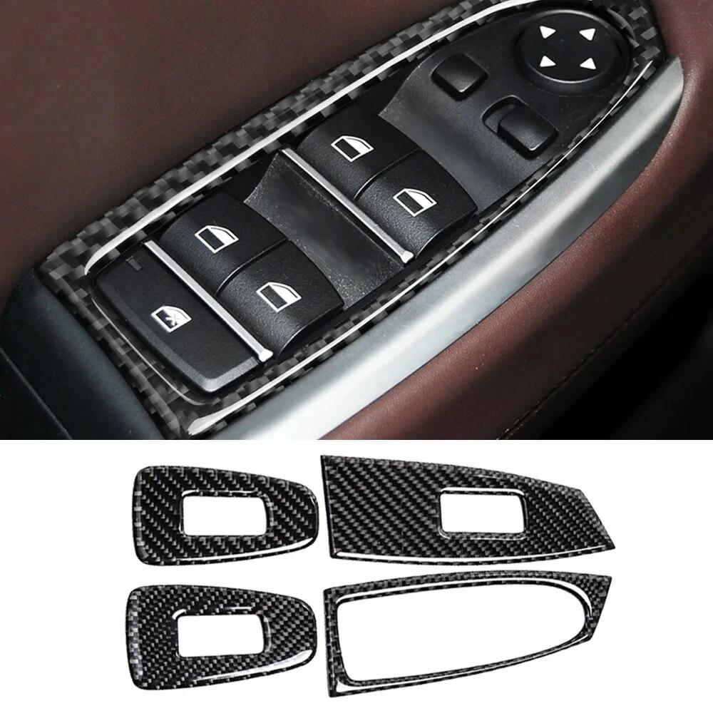 4PCS For BMW F07 5GT 2011-2017 Carbon Fiber Car Window Lifter Control Frame Window Switch Decor Armrest Panel Sticker Accessorie