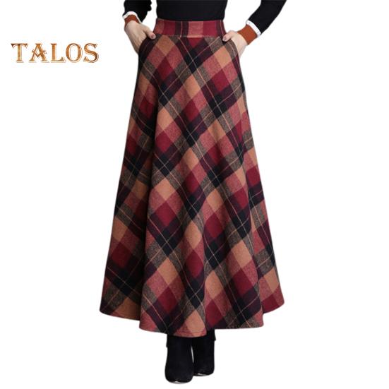 Женская шерстяная юбка с высокой талией и клетчатым принтом, юбка-трапеция, осень-зима, утолщенная юбка с большим подолом, повседневная одежда