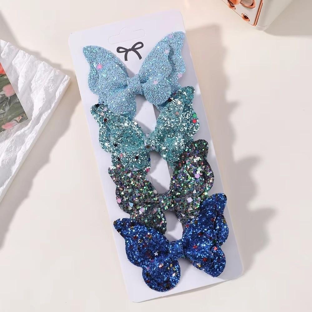 4Pcs Double Butterfly Design Glitter Hair Clip Colorful Glitter Ribbons Sequins Hair Clip  Women