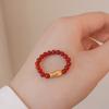 Natural Agate Ring Garnet Bead Sun Stone Elastic Rope Ring New Chinese Gourd Koi Ring Fashion Women Daily Jewelry Lucky Gift