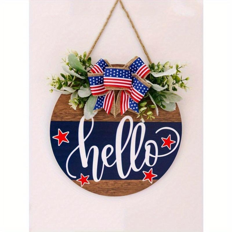 1piece Independence Day Decoration Hello Door Number Wreath Hanging Decoration Front Door Number Pendant American Celebration Wall Hanging Decoration