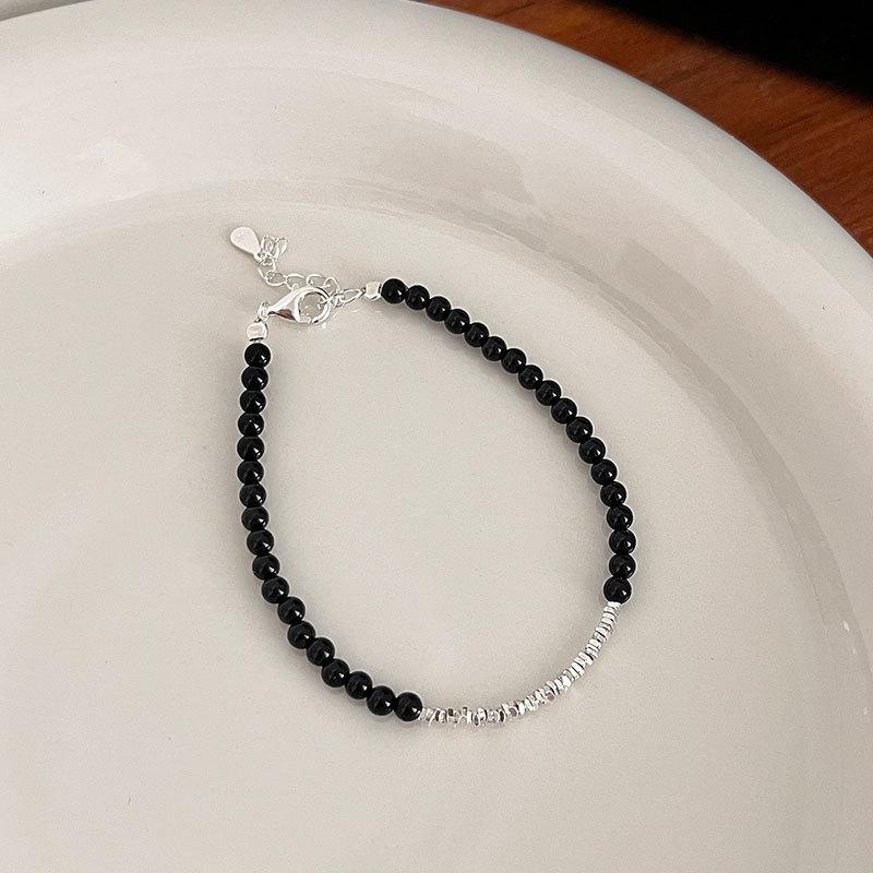 Фрагментированное ожерелье из черного агата, фрагментированные пары браслетов, сверкающие аксессуары ручной работы из бисера