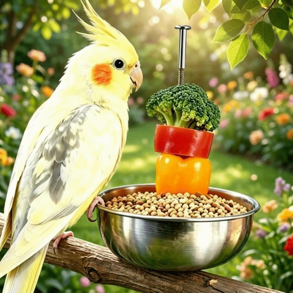 Stainless Steel Parrot Feeder Splash-Proof Vegetable Skewer Bird Food Holder  Bird Supplies