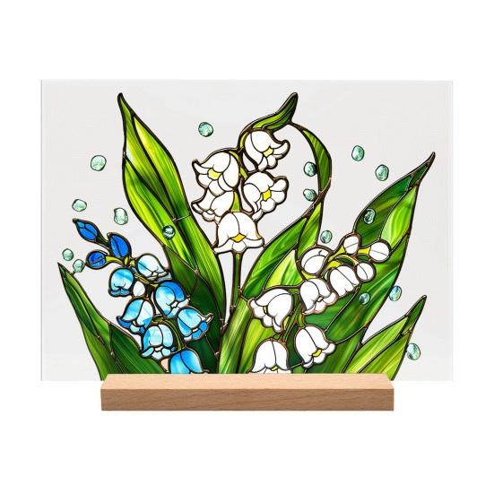 Acrylic Flower Table Sign with Wooden Stand Heavy Duty Floral Plants Home Office Centerpiece Desktop