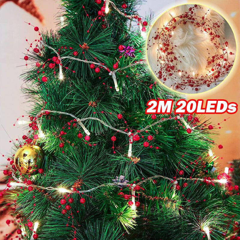 4M 40 светодиодных жемчужных гирлянд для праздничного украшения, рождественские светодиодные сказочные гирлянды, красные бусины, гирлянда, вечеринка, рождественская елка, домашний декор