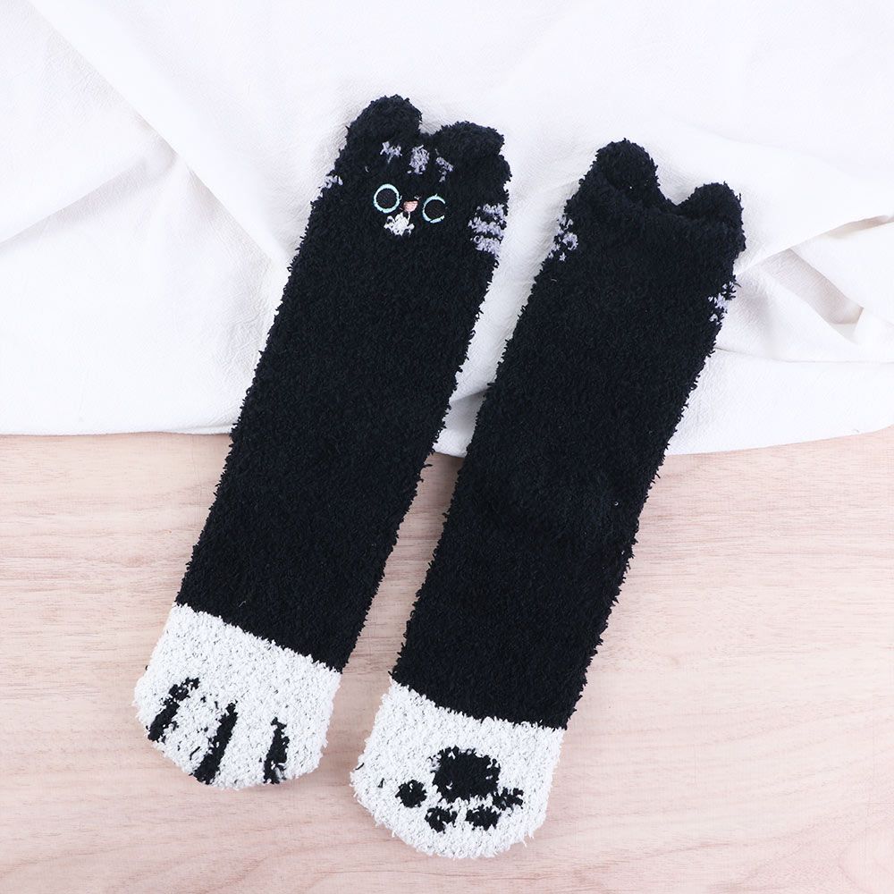 Модные зимние плюшевые мягкие носки из кораллового вельвета, носки для сна, напольные носки, кошачья лапка