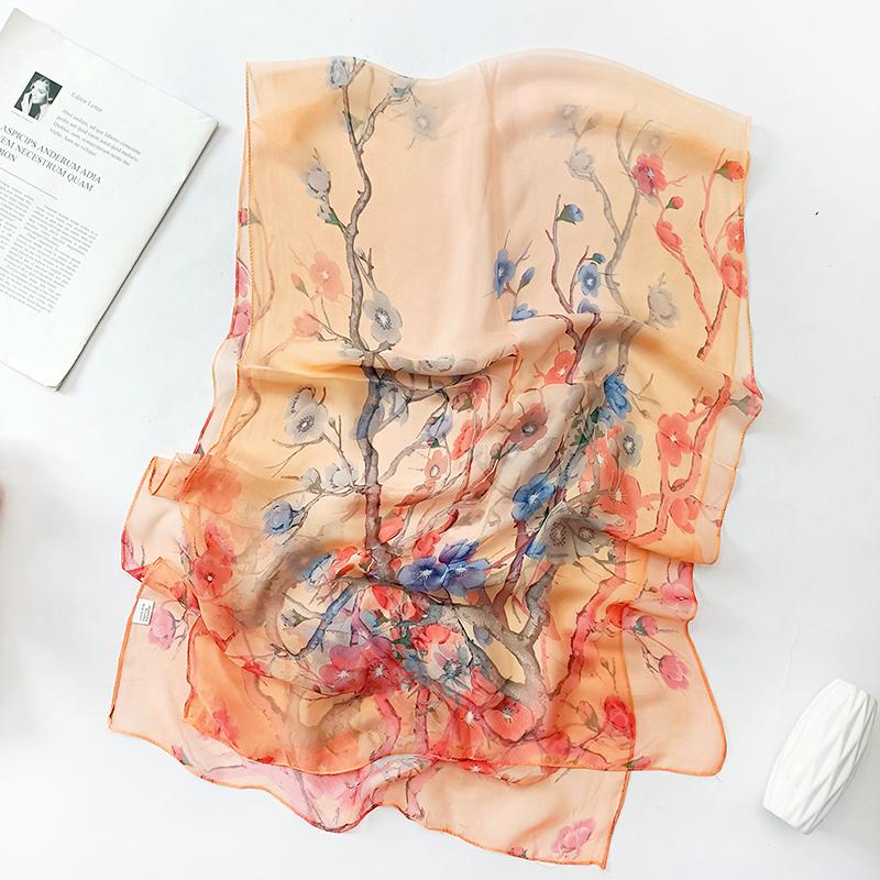 1Pc Scarves Thin Women Breathable Polyester Long Lady Shawl Chiffon Scarf Plum Blossom