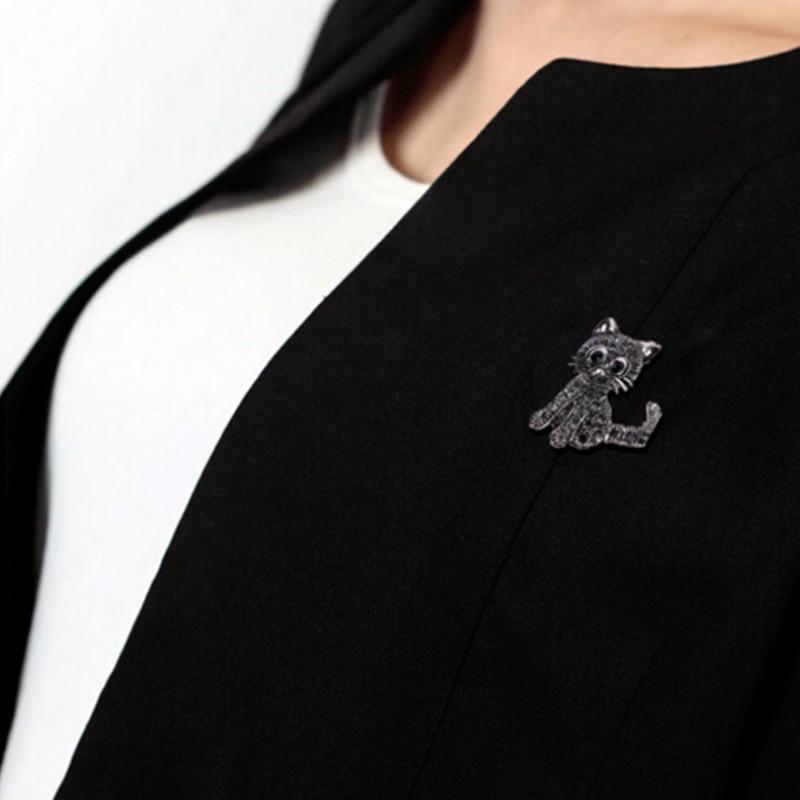 Shoulder Animal Pins Accessories Corsages Women Cats Lovely Crystal Brooch Black Cats Pin MIT